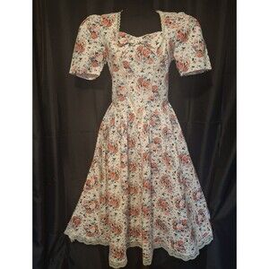 Vtg 80s Cottagecore Floral Puff Sleeve Garden Tea Party Romantic Dress Sz 8